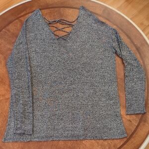 Gray Knit Sweater with Crisscross Back